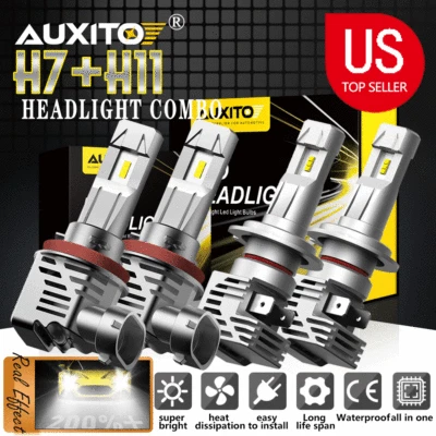 Combo farol de LED H7 + H11 lâmpadas de feixe alto baixo 2 conjuntos 6500K super branco - Imagem 1 de 4