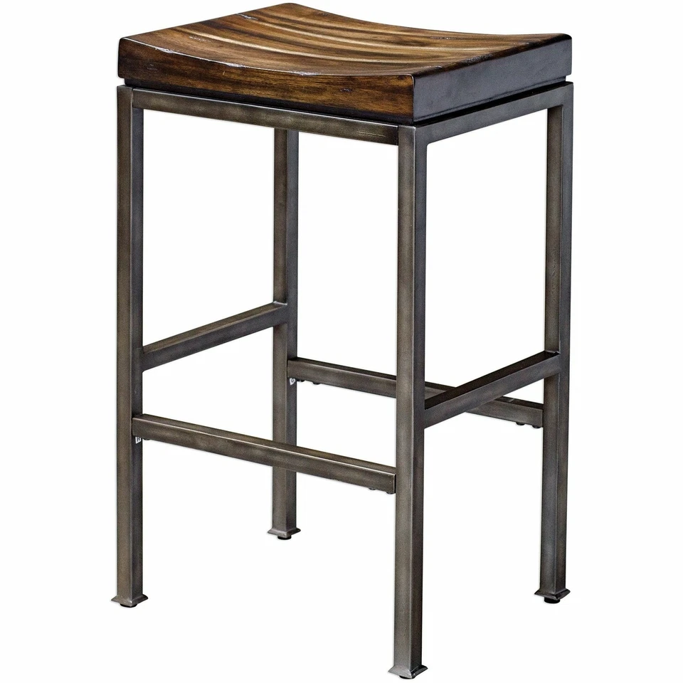 Uttermost 25893 Beck 30 Inch Burnished Dark Walnut and Brushed Steel Bar Stool