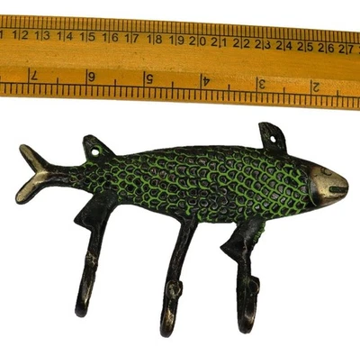 Fish Shape Antique Victorian Style Handmade Brass 3 Hook Wall Hanger Home Décor - image 1 of 4