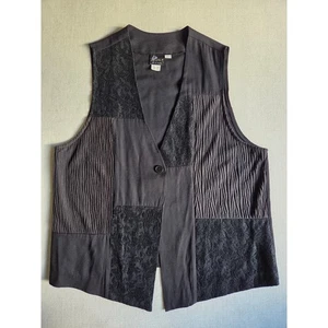Pyke LTD Black Patchwork Textured Vest Women’s Size 14 Crinkle Lace Mixed Media - Picture 1 of 7