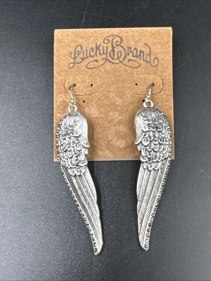 Marca de la suerte! Pendientes alas de ángel tono plata regalo mujer joyas piedras Foto 1 de 3