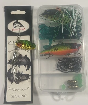 NEW 25pc Fishing Lure Kit Baits Tackle Topwater Frog Spoon Jigs Swimbait Set - Image 1 of 4