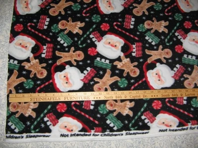 Tela polar Navidad 1 5/8 yardas x 58" caramelo Santa taza pan de jengibre negro LIMPIO Foto 1 de 3