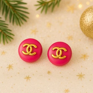 Upcycled Pink Chanel Button Earrings with 14K Gold-Filled Posts – Holiday Gift - Picture 1 of 3