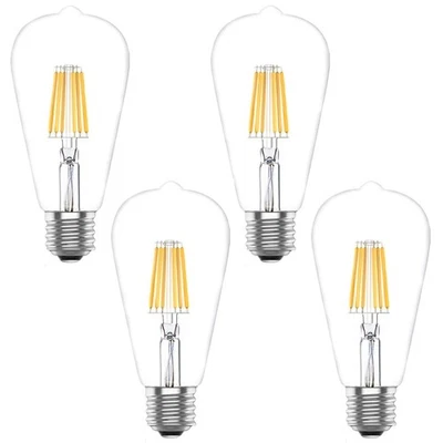 4 Pcs Vintage E27 Base Edison Bulbs LED Filament Non-dimmable Glass ST64 6W Bulb - image 1 of 4