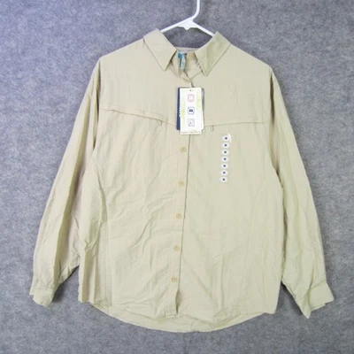 Magellan Sportswear Shirt Womens Medium Beige Long Sleeve Quick Dry Nylon Hiking - Image 1 of 4