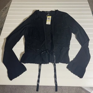 NWT INC International Concepts Y2K Black Silk Cardigan Size Medium $69 - Picture 1 of 16