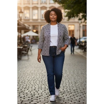 Kasper BlazerJacket Black/Silver Open Front Retro Business Casual Size 16 Career - Image 1 of 4