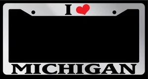Chrome License Plate Frame I Heart Michigan Auto Accessory 995 - Picture 1 of 1