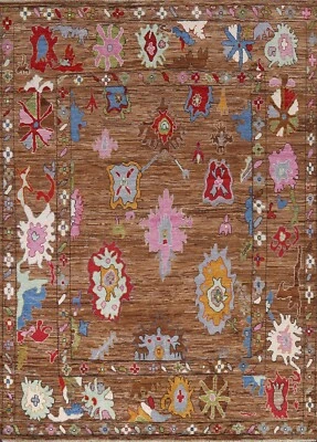Geometric Traditional Oushak Turkish Area Rug Vegetable Dye Wool Handmade 8'x10' - Image 1 of 4