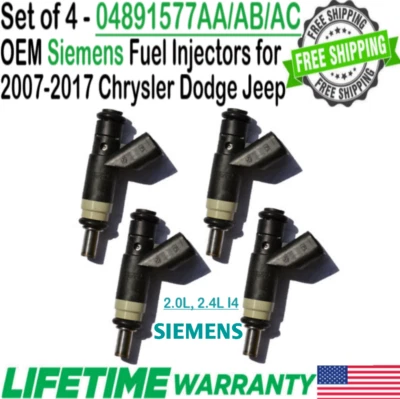 OEM Siemens 4Pcs Fuel Injectors for 2007-2017 Jeep Patriot 2.4L I4 #04891577AA Foto 1 de 4