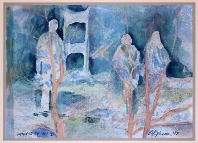 1987 Abstract Watercolor Painting signed V. Johnson title Memories of You I - Image 1 of 4