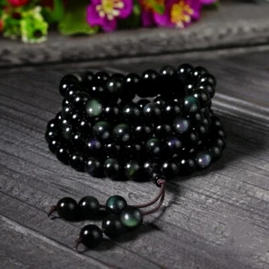 Rainbow Obsidian 108 Mala  Beads Prayer Healing Calming Balance Yoga Bracelet - Picture 1 of 7