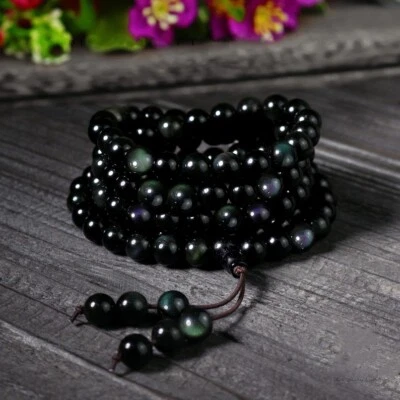 Rainbow Obsidian 108 Mala  Beads Prayer Healing Calming Balance Yoga Bracelet - Image 1 of 4