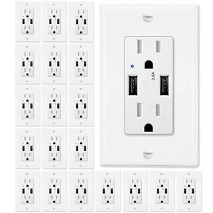 3.6A USB Wall Outlet Charger 15A Tamper-Resistant Receptacles for Samsung 20Pack - Picture 1 of 12