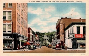 Postcard St Clair Street Frankfort Kentucky Coca Cola Sign - Picture 1 of 2