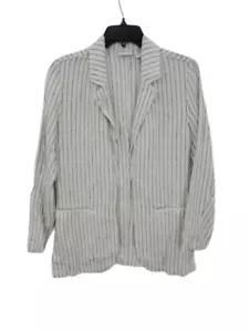 Rachel Zoe Jacket Womens XL Black White Stripe Linen Open Front Breathable Beach - Picture 1 of 9