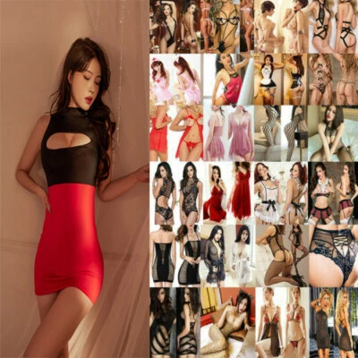 Women Sexy Fishnet Lingerie Set Lace Dress G-string Underwear Babydoll Sleepwear - Image 1 of 4