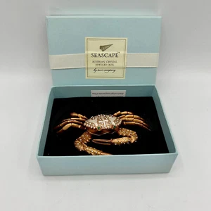 Caja de baratijas de cangrejo Two's Company cristal austriaco con joyas paisaje marino esmalte metálico - Imagen 1 de 6