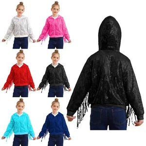 Kids Girls Jacket Hip Hop Outerwear Halloween Coat Stage Sparkly Competiton - Picture 1 of 81