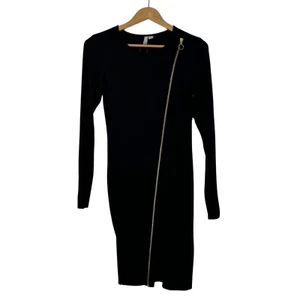 ASOS Women’s Size 4 Small Black Gold Pull Front Zipper Long Sleeve Mini Dress - Picture 1 of 8