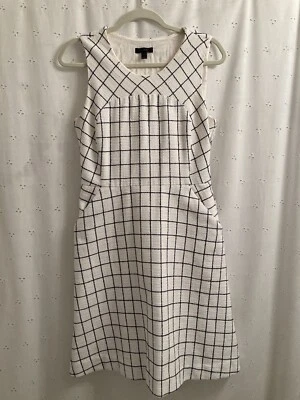 Vestido J.CREW Línea A Ventana Tweed Blanco y Azul Marino Talla 10 Bolsillos Forrado Foto 1 de 4