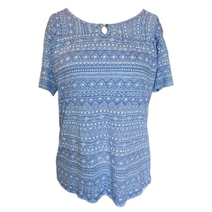 Isle Essential Blue & White Aztec Pattern Casual T-shirt Womens Size UK 12 - Picture 1 of 7