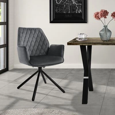 Silla de comedor funda terciopelo antracita asiento giratorio ergonómico moderno - Imagen 1 de 4