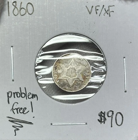 1860 3 Cent Silver Strong VF/XF ~Problem Free!~ Cover