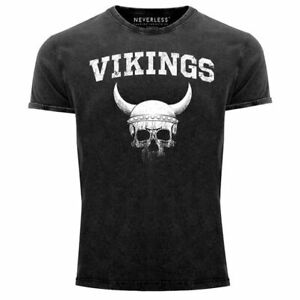 Herren Vintage Shirt Wikinger-Helm Skull Totenkopf Printshirt T-Shirt Aufdruck
