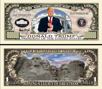 President Trump Mt Rushmore Million Dollar Funny Money Novelty Note +FREE SLEEVE