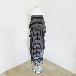 Shona Joy Off the Shoulder Drawstring Midi Dress Womens Size 14 Black Khaki New - Picture 1 of 14