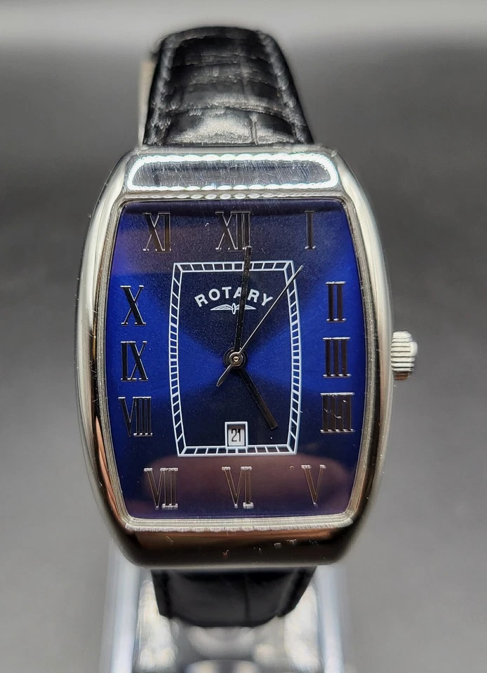 Rotary Mens Luxury Black/Blue Analog 32 mm Quartz Watch 50 M WR Leather Strap - Image 1 of 4