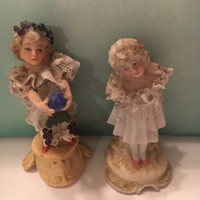 Vintage Dresden Porcelain Boy and Girl Figurines With Lace