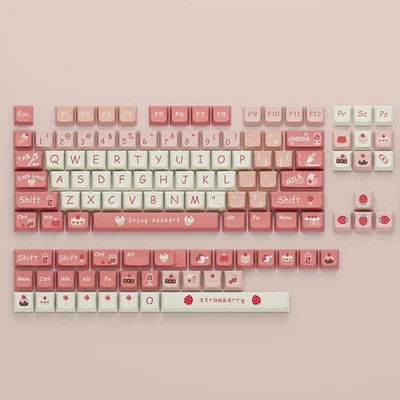 Cute Pink White Strawberry Ice Cream Kawaii XDA  Dyesubs PBT Keycap Set - Image 1 of 4