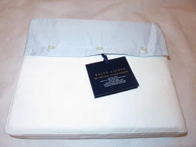 Ralph Lauren Organic Border Sateen King Flat Sheet Blue Hyacinth $215 624TC - Image 1 of 3