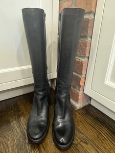 CASINI Womens Tall Black Lace Cut Leather High Heel Boots Size 39 US 9 Italian - Picture 1 of 11