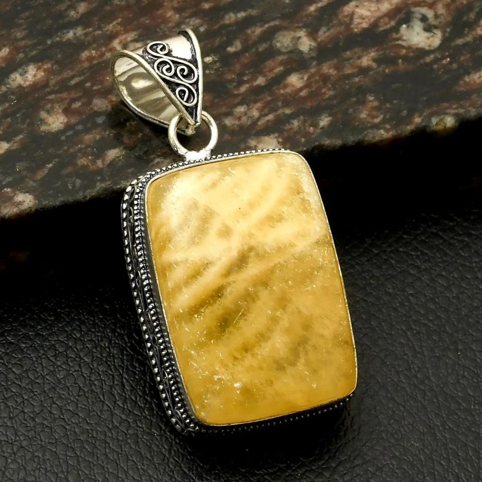 Colgante de encaje amarillo ágata piedras preciosas diseño étnico antiguo joyería 2,2" AP-41208 Foto 1 de 1