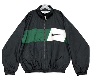 VTG Nike Jacket Mens XL Black Green White Stripe Lined Windbreaker Zip 90s USA - Picture 1 of 9