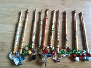 10 Wood Lace Making  Bobbins  With Spangles # 3 - Picture 1 of 3
