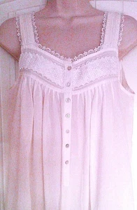 EILEEN WEST White Cotton Sleeveless Nightgown w/Lace Trim, MOP Buttons, S, EUC - Picture 1 of 9