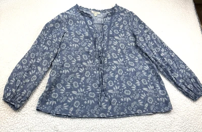 Top boho floral con cuello en V azul/blanco de Como Blu para mujer talla mediana Foto 1 de 4