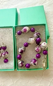 Handgefertigte Kunst Glasperlen Halskette & Ohrringe Set GAR1-21 - Bild 1 von 7