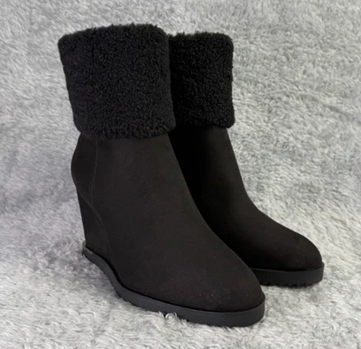 DKNY Powell Wedge Bootie Women's Black Ankle Boot Faux Shearling Size 6.5 - Image 1 of 4