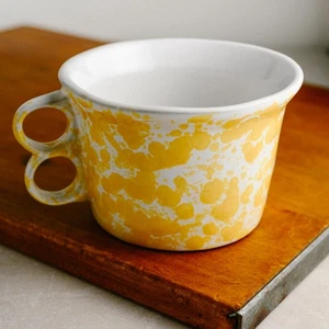 VTG Bennington Potters VT Agate Yellow Morning Glory Double Trigger Finger Mug - Picture 1 of 4
