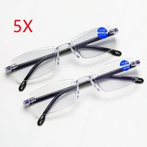 5 PK Mens Rectangular Rimless Blue Light Blocking Reading Glasses Readers Unisex - Picture 1 of 7