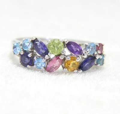 Кольцо из белого золота 9 карат с несколькими драгоценными камнями бриллиантами размер 8 1/4 - Q - Изображение 1 из 4