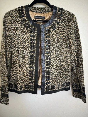 Chaqueta Pamela McCoy 100% Cuero Genuino Leopardo L Grande Tachonada Adornada Foto 1 de 4