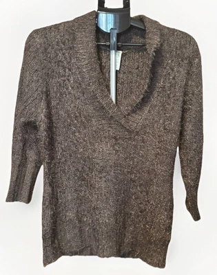 Suéter Pullover Para Mujer L SOYBU Marrón Mezcla Lana Chal Cuello Mangas 3/4 SUAVE Foto 1 de 4