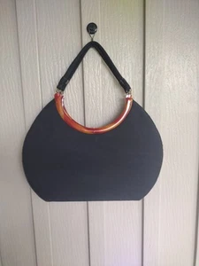 Vtg 50 Bobbie Jerome Fabric Bag Tear Drop Handle Red Brown Tortoiseshell Trim  - Picture 1 of 13